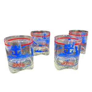 Royal Caribbean Cruise 1984 Boones Song of America 4 Cocktail Glasses Wavy Botto